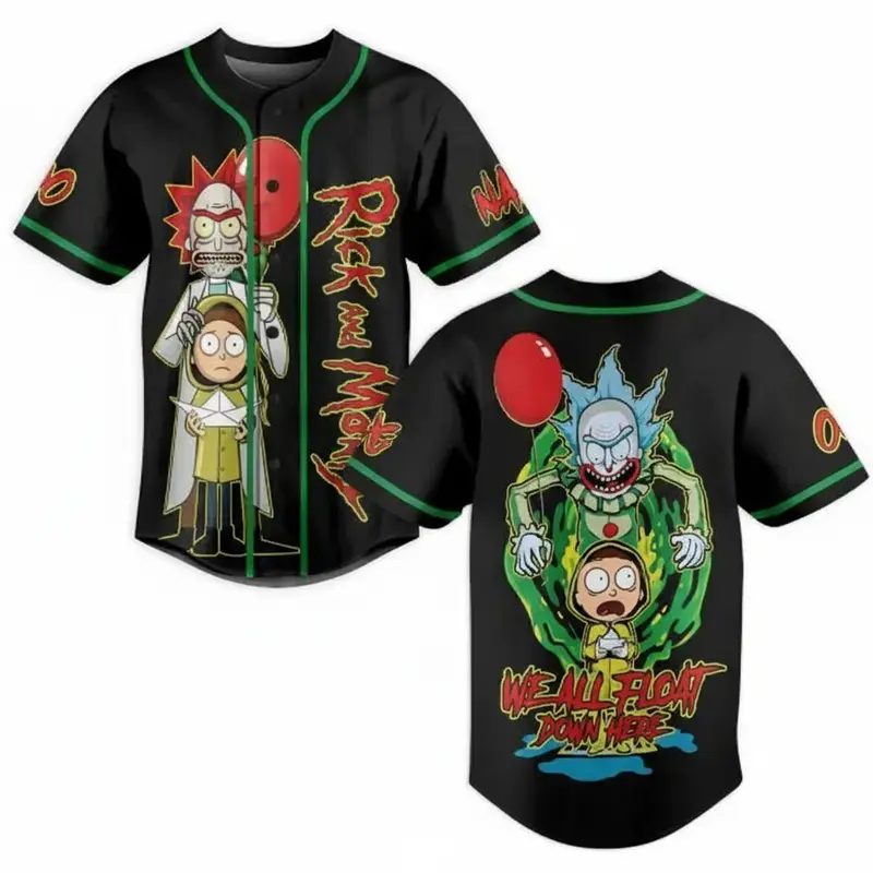 Wubba Rick Drip Print Jersey, Rick And Morty We All Float Down Here Personalized Baseball Jersey