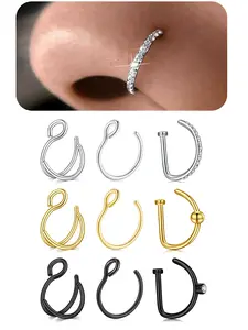 Fake Nose Ring Hoop, Fake Septum Nose Ring, Fake Nose Piercing, Fake Nose Ring Stud, Double Fake Nose Rings, Nostril Nose Ring for Women and Men