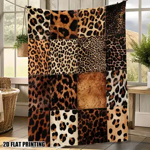 [Leopard Patterns Bedding] Cozy Leopard Print Throw Blanket 1pc - Plush Bedspread for Sofa, Bed, Camping - Soft Neutral Tones Gift Idea