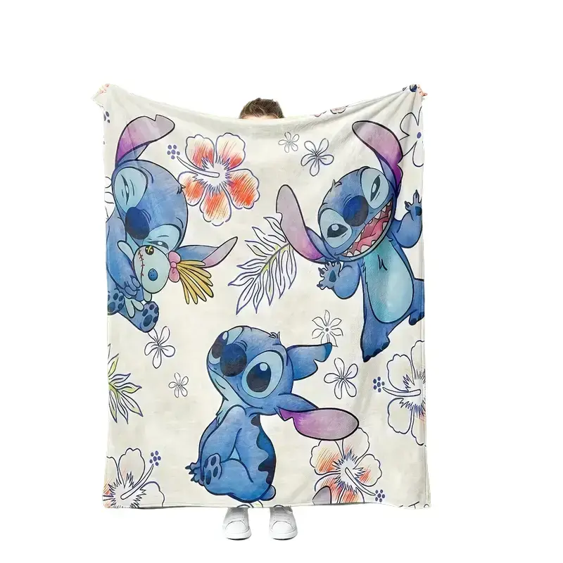 [SummerVibes] DISNEY CLASSIC Stitch Fleece Blanket - Soft Cozy All-Season Camping & Travel Blanket with Vibrant Floral Print, Durable Lightweight for Outdoor Adventures, Perfect Gift