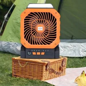 New Solar Powered Outdoor Fan with Solar Panel, Portable USB Charging, 4 Speeds, 3 Light Modes, Ultra Quiet, Timer, Multifunctional Cooling Fan, Solar Rechargeable Fan, Camping Tent Fan, Low Noise Fan