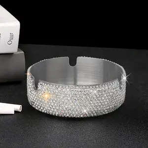 Luxury Flash Diamond Stainless Steel Ashtray, Metal Appearance Is Suitable for Home Internet Cafes, Car Accessories, Desk Ornament