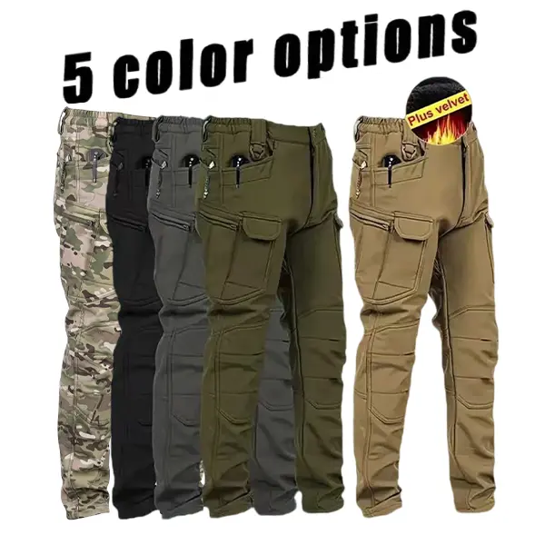 Men’s winter tactical cargo pants, 1-pack — thickened work pants with suede-like finish for warmth, outdoor hiking/sports pants, multi-pocket design, winter warm windproof design (pre-order).