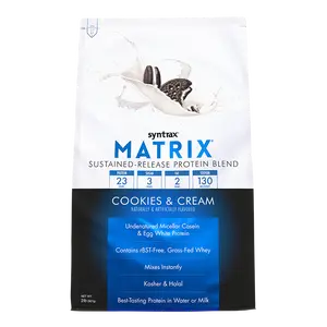 Syntrax Nutrition Matrix, Sustained-Release Protein Blend Cookies & Cream 2 lbs  Undenatured Micellar Casein & Whey Blend for Easy Mixing