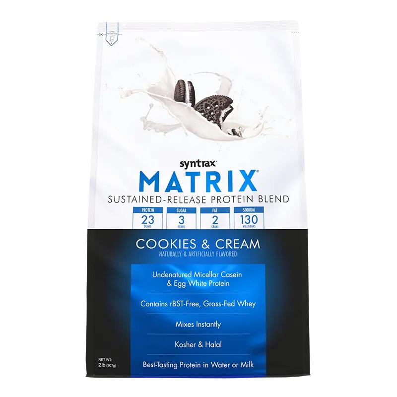 Syntrax Nutrition Matrix, Sustained-Release Protein Blend Cookies & Cream 2 lbs  Undenatured Micellar Casein & Whey Blend for Easy Mixing
