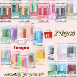 Languo 213 color gel pen set, Art Markers with 0.6mm fine tip, rich colors, large capacity ink, Quality stationery, suitable for adult diary, DIY graffiti, coloring and other artistic creations