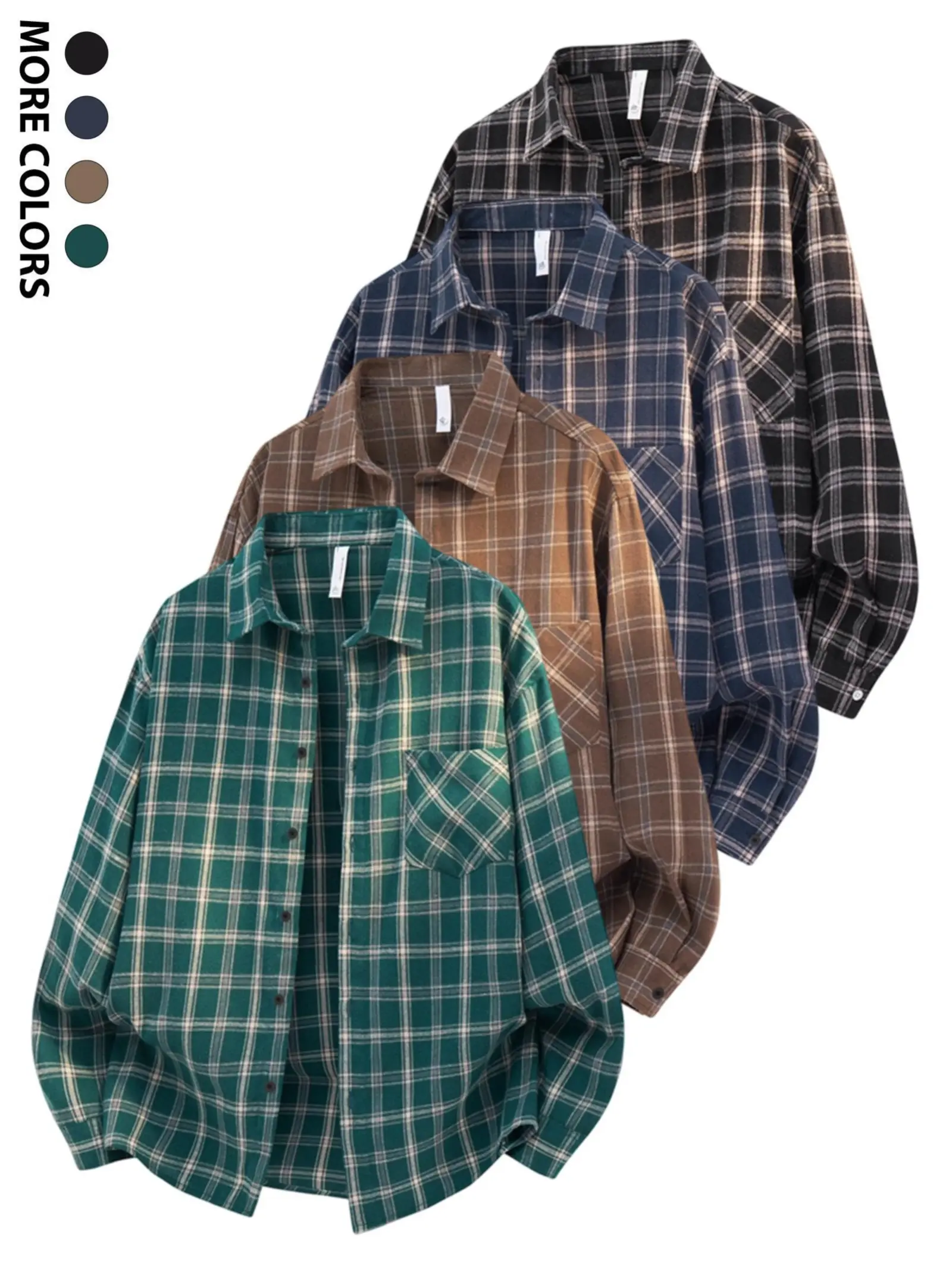 Men's Plaid Flannel Shirt, Oversized Casual Button Down Longsleeve Top, Soft Brushed Breathable Shacket for Streetwear, Menswear, Checkered, Longsleeves