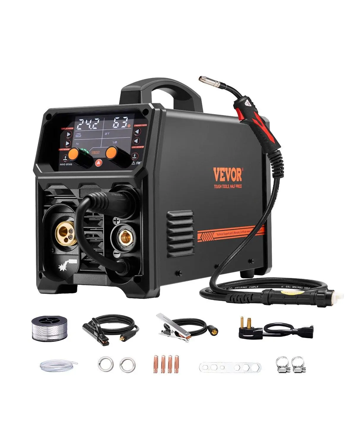 【Summerfinds】VEVOR Pro MIG Welder,  , 250Amp Pluse Mig Welding Machine, 5-in-1 Synergic Welder Machine Gas MIG/Flux Core MIG/Stick/Lift TIG/AU TIG, 110V/220V Dual Voltage Aluminum Mig Welder with LCD Screen Display