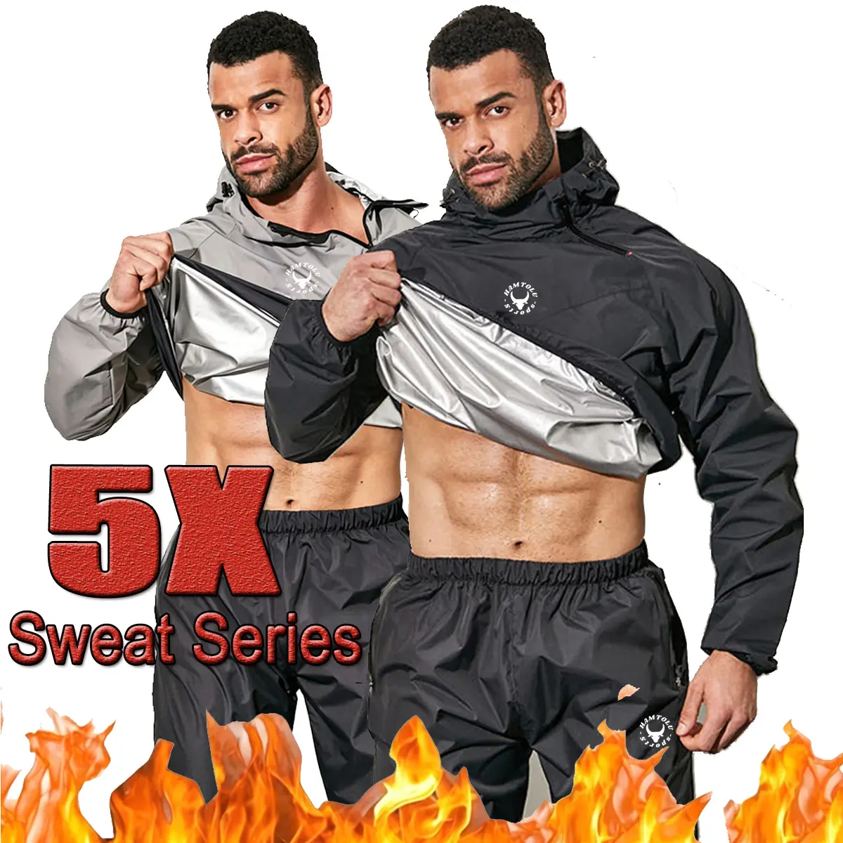 HAMTOLU Unisex Sauna Suit SportswearSweat SuitBoxingExercise Jacket and PantsFitness TrainingClothesOutdoorfun AthleticWorkout Women Men
