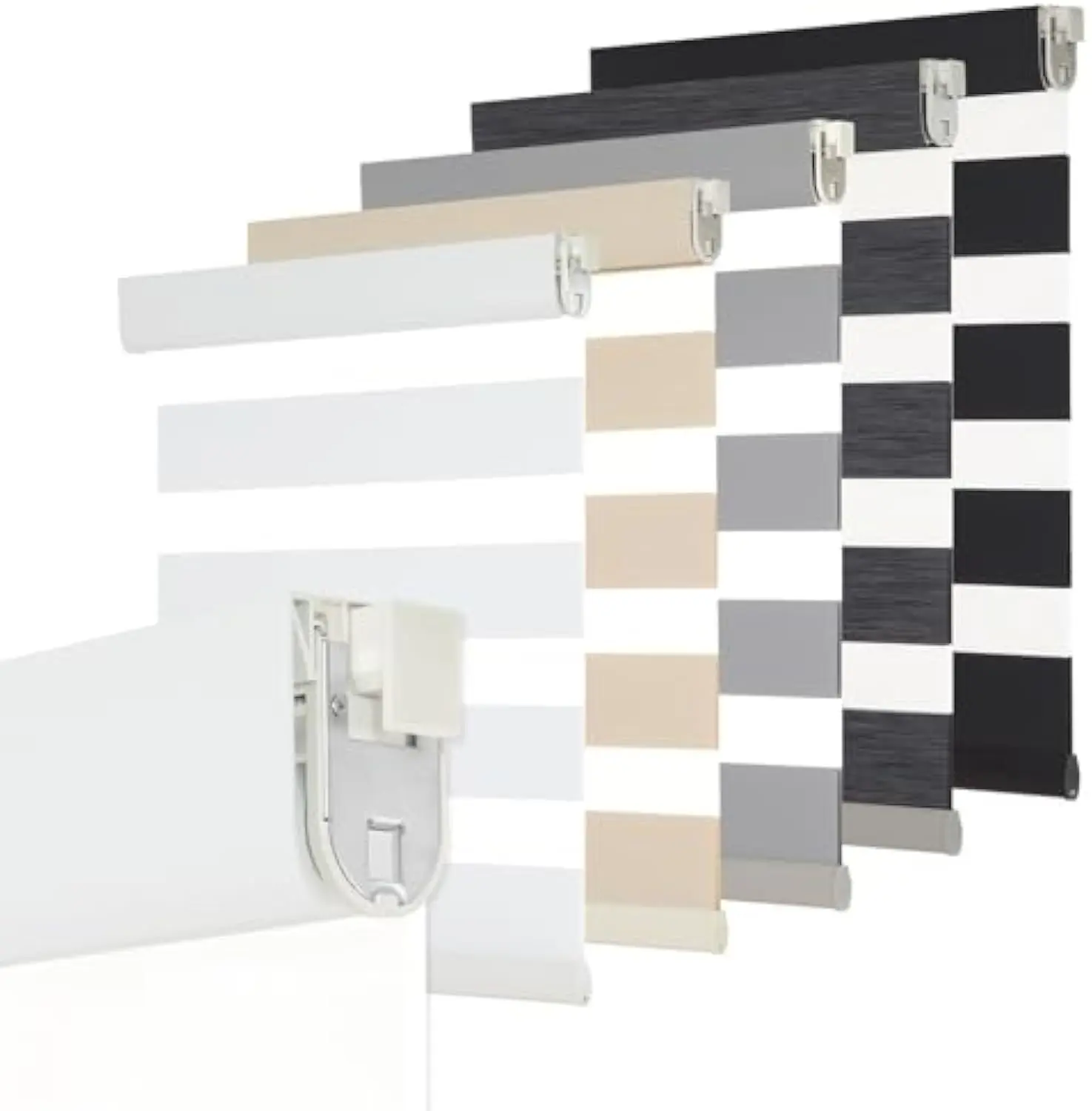 Persilux No Drill No Tools Custom Size Zebra Blind Dual Layer Privacy for Day and Night Window Blinds Light Filtering Cordless Windows Shades for Windows,Easy to Install Thermal Insulated Blinds,White
