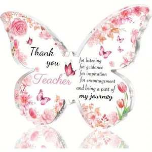 Teacher Appreciation Gift, Acrylic Butterfly Engraved Plaque, Creative End-Of-Year Teacher Gift, Unique Thank You Present, Acrylic Plaque Decor