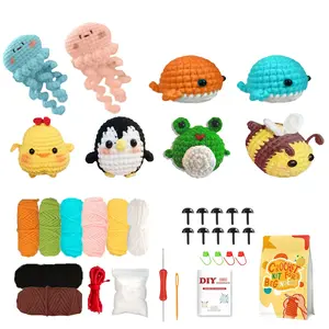 Beginner DIY Crochet Kit with 8 Cute Animal Figures, Easy-To-Learn, Perfect Gift, Stress Relief, Includes Video Tutorial, Crochet Kits for Beginners