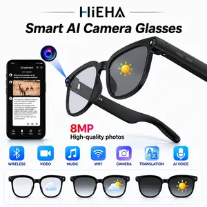 HIEHA 2026 New AI Smart Glasses - 8MP Camera, Photo & Video Recording, Open-Ear HD Audio, Bluetooth Calls & Music Support, UV Protection, Multi-Language Translation, Ideal for Travel & Outdoor Adventures