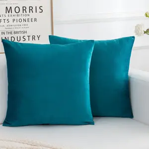 Decorative velvet throw pillow covers, soft square cushion case home decor for living room couch bed sofa, set of 2 pack, teal, 18x18 inch