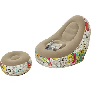 Foldable Flocking Inflatable Sofa Bean Bag Chair with Foot Pump Ultra Soft Portable Couch for Indoor Outdoor Living Room Bedroom Patio Camping