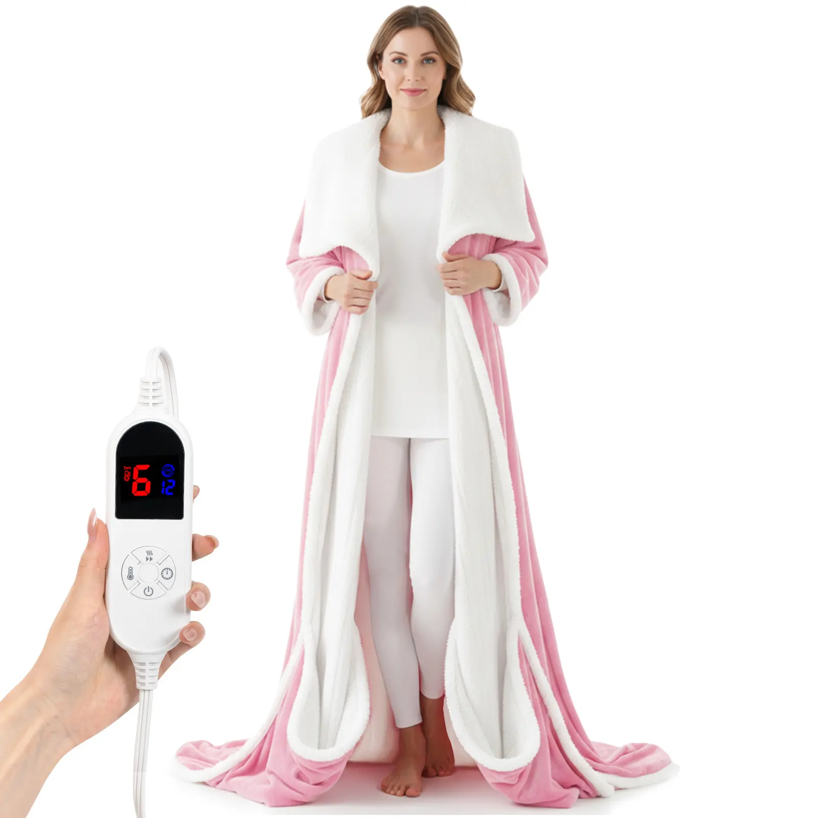 DailyLife Wearable Heated Blanket, 52”×72” Full body electric heated robe, Electric Blanket with Foot Pocket & Sleeves - 7 Heat Levels, Auto Off, Machine Washable, Gift for Winter, Women,  Mom, FathersDayGift