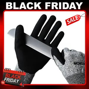 MOKUA Cut Resistant Safety Work Kitchen Gloves, 360° Breathability, Excellent Grip and Abrasion Resistance, Level 5 Protection, for Kitchen, Blue Collar, DIY, Garden, Outdoor, EDC