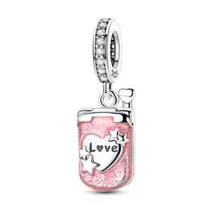 MULA Pink Flip Phone Charm, compatible with Pandora bracelets, 925 sterling silver, set with cubic zirconia and enamel, vintage phone charm, suitable for women and girls, a cute love gift.