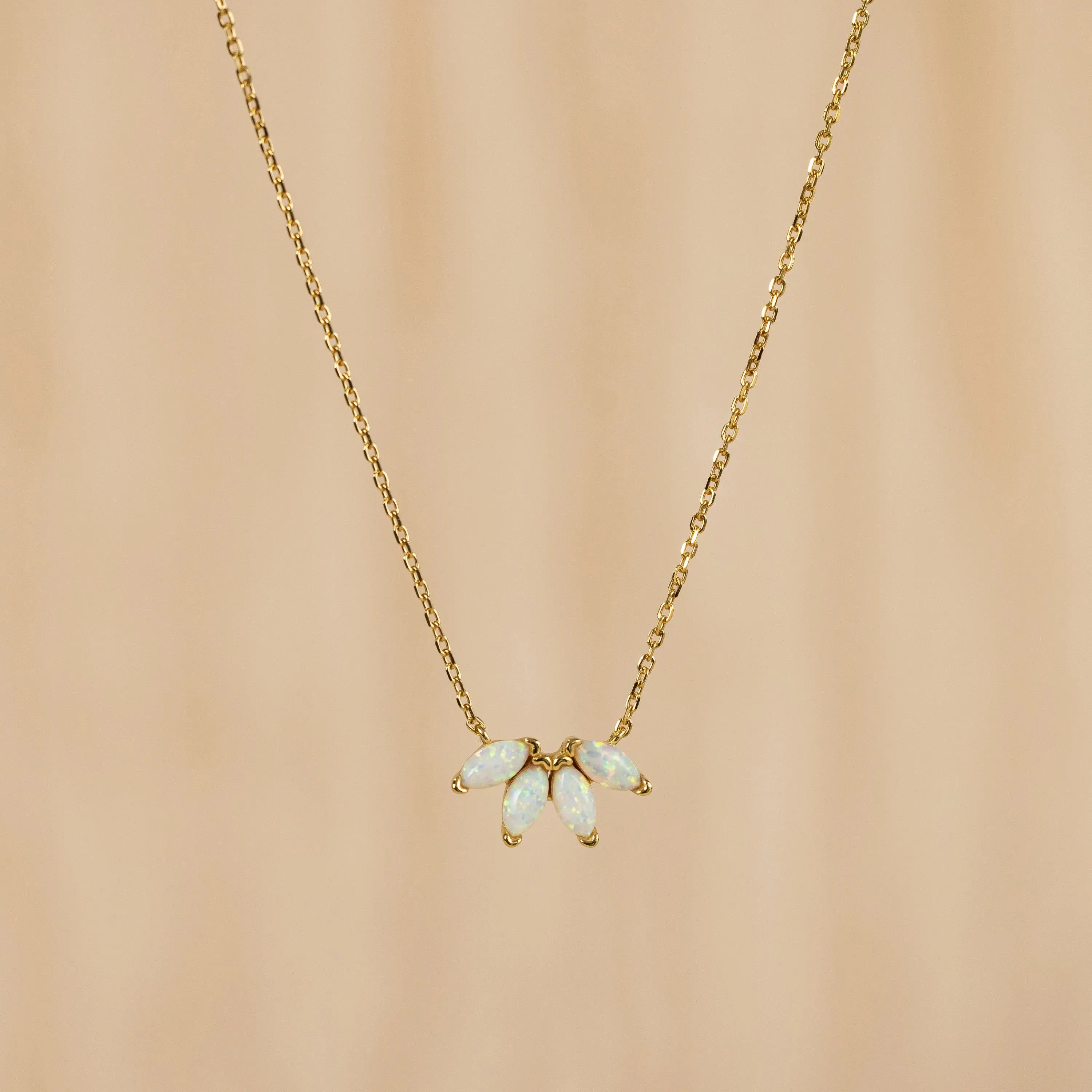 White Opal Marquise Necklace by Caitlyn Minimalist - Dainty Gemstone Flower Charm Necklace - Bridal Jewelry - Gift for Her