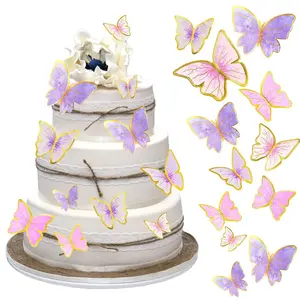 60Pcs Butterfly Cupcake Topper Pink Purple Gold Lively 3D Butterflies for Cake Decor Birthday Anniversary Wedding Girl Women Party Wall Food Decorations Mixed Size