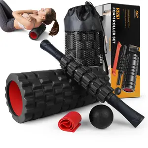 5 in1 Foam Roller Set, Trigger Point Foam Rollers, Massage Roller Stick, Massage Ball, Resistance Band for Deep Muscle Massage Pilates Yoga,Fitness Exercise for Whole Body