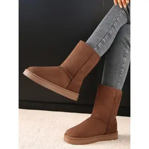 Women's Faux Fur Mid-Calf Snow Boots, Warm Lining & Soft Sole, Casual Winter Footwear, Round Toe, Medium Width, Outdoor Wear