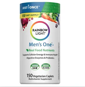 Rainbow Light Mens Multivitamin One + | 150 Caplets | Supports Cellular Energy & Immune Health | with Vitamins C, D, and Zinc | Real Food Nutrients, Digestive Enzymes & Probiotics