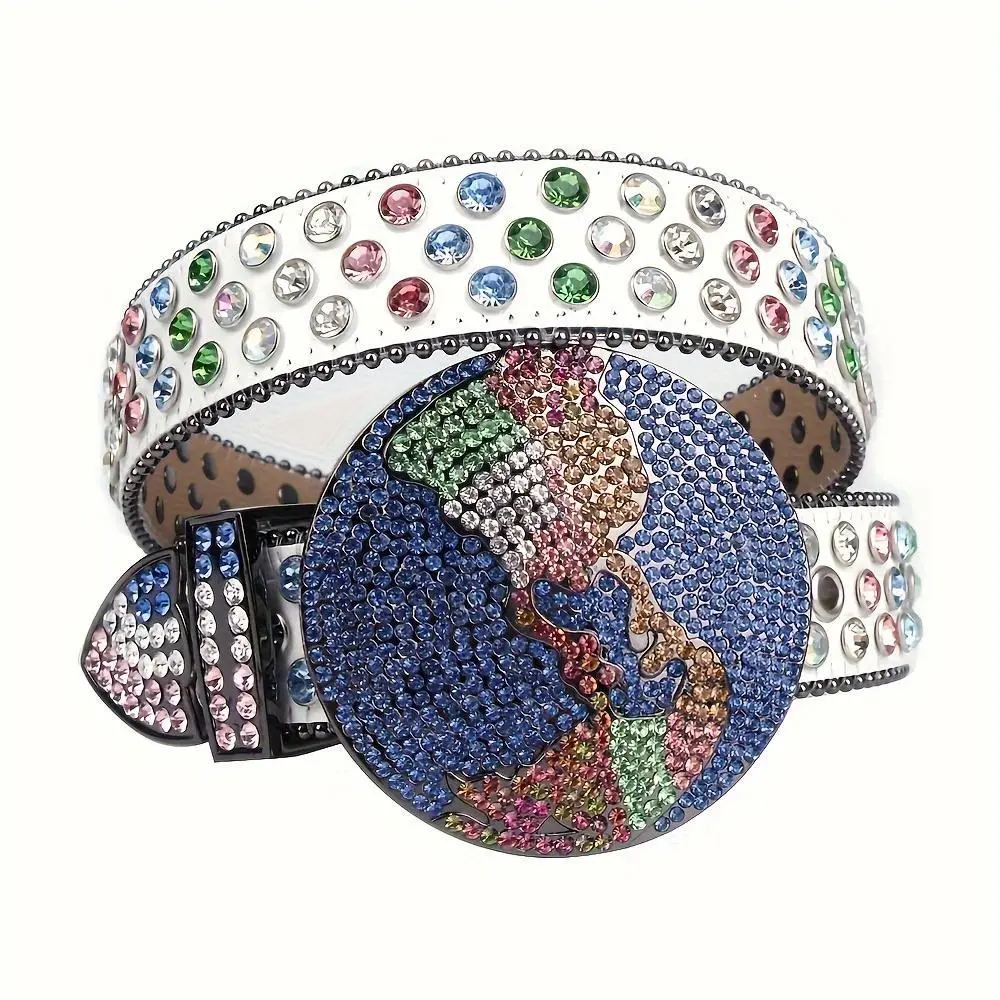 Unisex Punk Rebel Belt | Hand-Set Rhinestone Star Buckle & Glitter Vegan Leather  Rave Festival Essential no  hole  belt modern  belt goth  belt