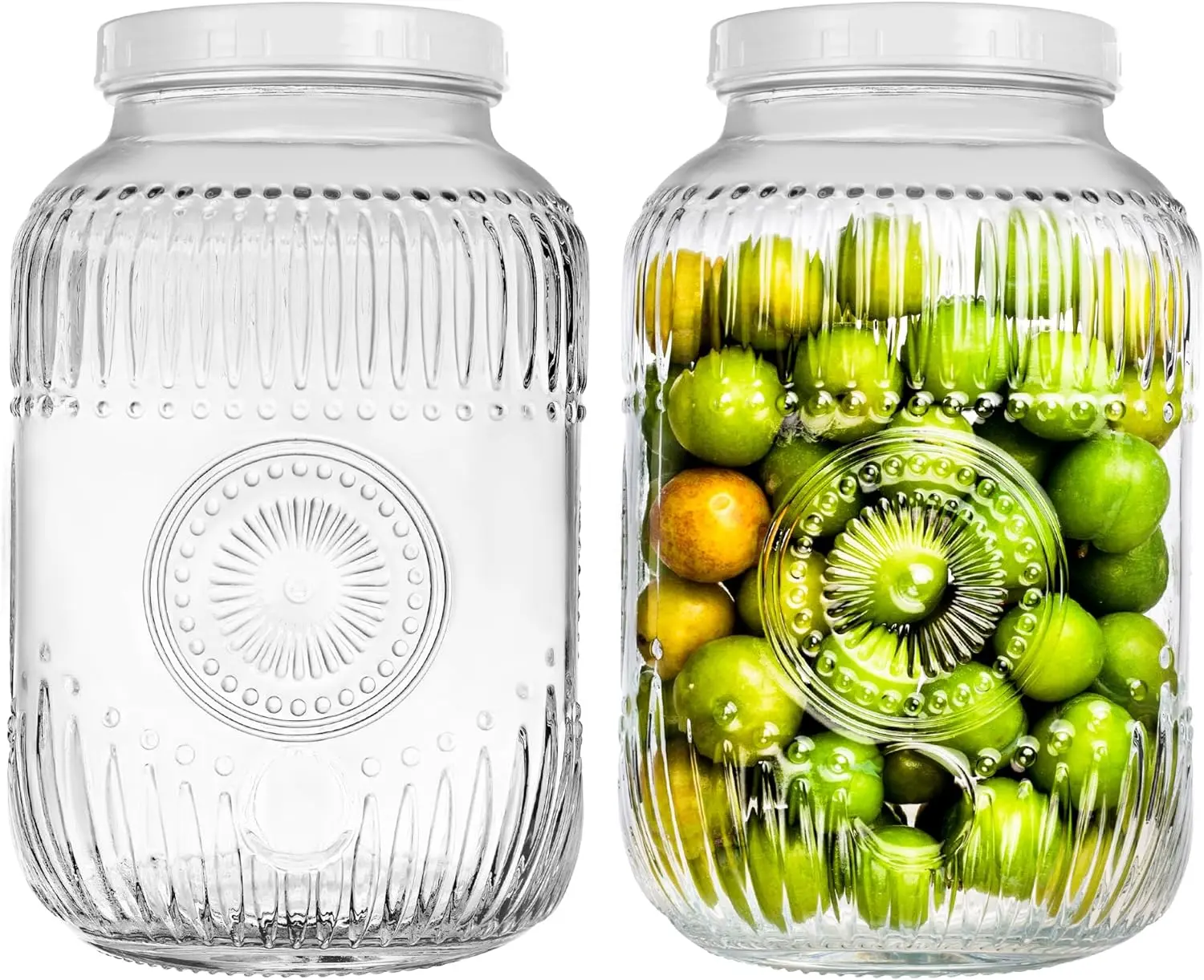 2 Pack Wide Mouth 1 Gallon Vintage Glass Jar with Lid, Heavy Duty Airtight Screw Lid with Silicone Gasket - Large Mason Jar with 2 Scale Mark for Fermenting Kombucha and Storing