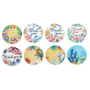 500pcs Thank You Tropical Colorful Floral Stickers Roll, Labels For DIY Envelope Seal - Round 1.5"
