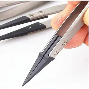 2pcs Esd Anti-Static Precision Industrial Tweezers Set, Heavy-Duty Metal, Anti-Static Tips, for Electronics, Jewelry Making, Crafts, Tweezers For Crafting, Hand Tools, Model: Esd-259a/esd-7a