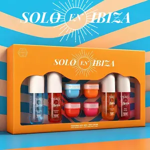 8-Piece Set, SOLO EN IBIZA Body & Hair Fragrance Mist And Body Cream Gift Box, Long Lasting Perfume, 4 Different Scents, Perfect For Holiday Gifts, Dating, Daily Life, Parties, 3.4 fl oz Perfume,1 oz Body Cream