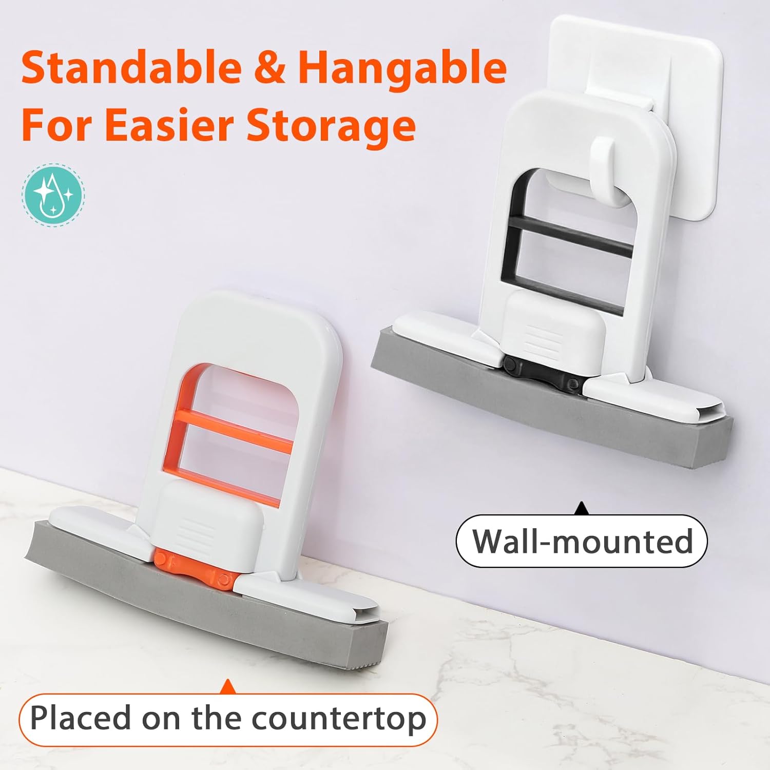 2026 New Mini Mop: Portable Self Squeezing Sponge Mop for Small Spaces, Bathroom Kitchen Desktop Glass Cleaning Gadgets, Wet & Dry Quick Clean Lightweight Compact Orange Can Stand or Hang