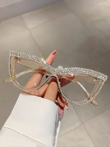 Women's Elegant Rhinestone Decor Cat Eye Frame Eyeglasses, Trendy Vintage Eyeglasses, Chic All-match Fashion Accessories for Daily Use, Fashionable Frames Glasses