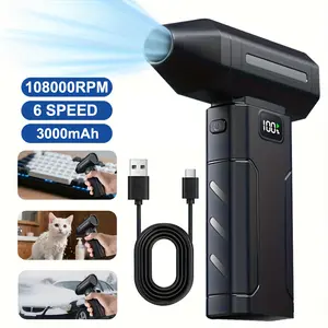 3000mAh Compressed Air Duster-Personal Cooling 108000RPM Super Power Electric Air Duster, 6-Gear Adjustable Mini Fan with Fast Charging, Dust Fan, Handheld Cordless Blower for Computer, Keyboard, House, Outdoor and Car