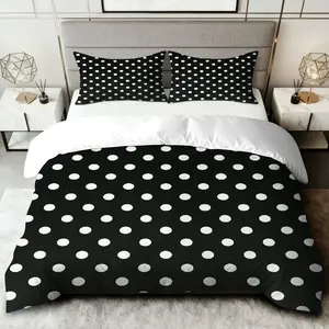 3PCS Duvet Cover Set, 1 Duvet+2 Pillowcases(Without filler), Black White Polka Dot Modern Minimalist Chic Elegant theme, Christmas bedding set, Polka Dot Pattern Suitable for decoration Bedroom Guestroom Hotel Apartment.