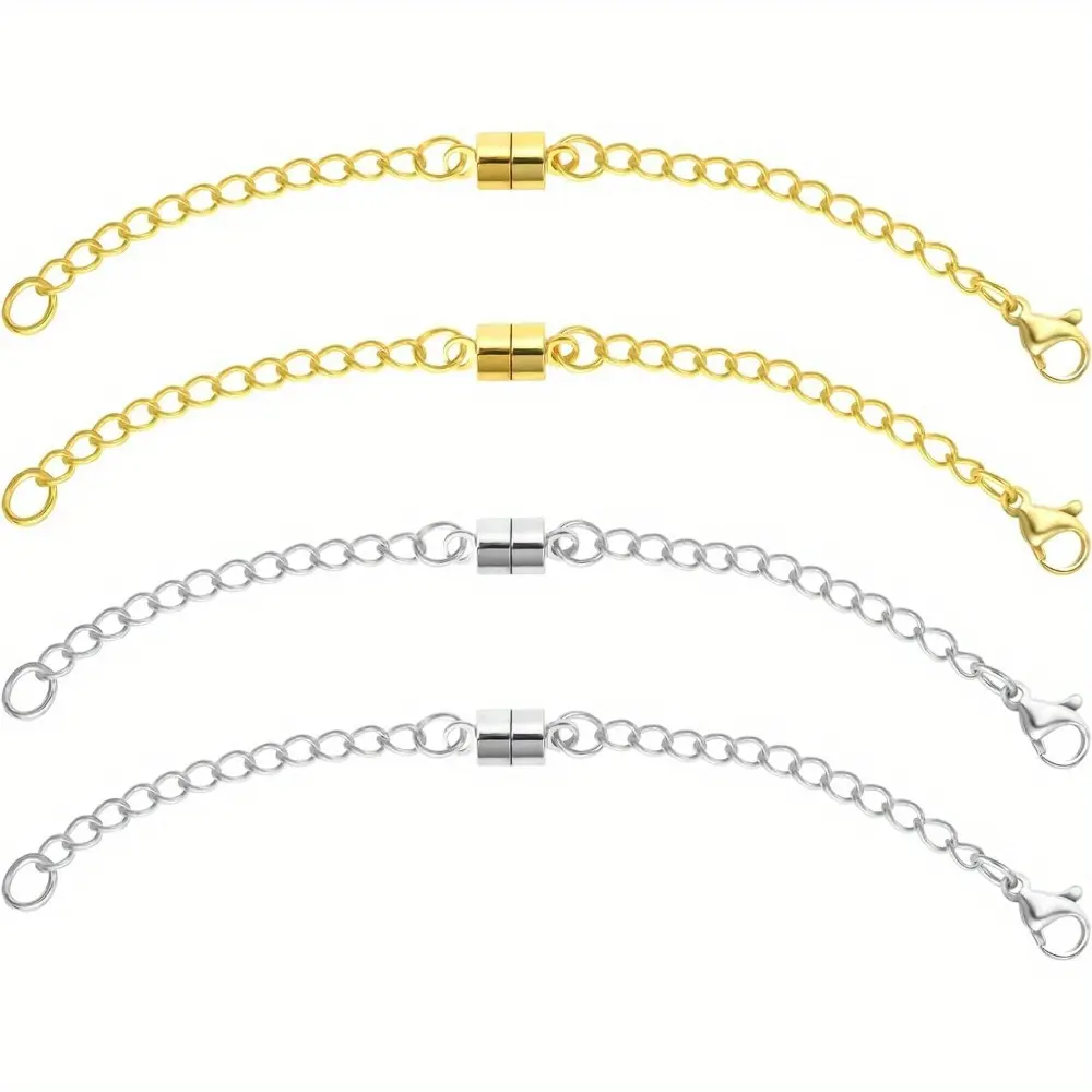 Necklace Extender Magnetic Necklace Clasp Silvery and Golden Chain Extenders for Necklaces, Adjustable Sturdy Magnetic Necklace Clasps and Closures with Lobster Clasp