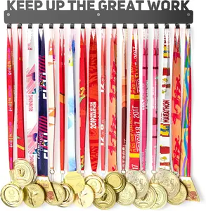 Medal Display Hanger Rack - Wall Mounted 16IN Large Capacity Metal Holder for Running, Soccer, Gymnastics, and Sports Awards, Durable Design