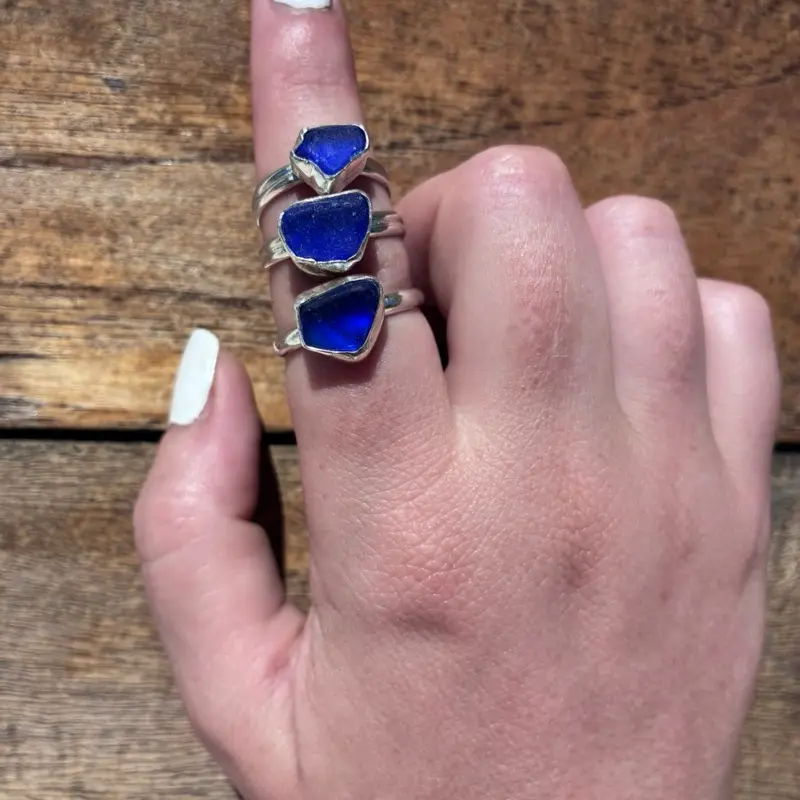 Cobalt Blue Sea Glass Ring – Mendocino Coast Sterling Silver Ring