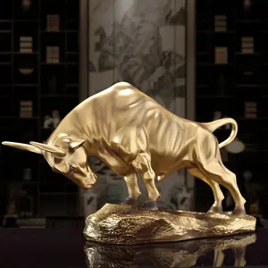 Golden bull resin statues, handcrafted collection art decorations - office and home decorations and gifts
