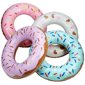 Sprinkle Donut Pool Floats - 4 Pack of Inflatable Floats for Kids & Adults with Colorful Donut Design, Non-Toxic Materials, Fun Summer Toy Entertainment Poolside Durable Swimming Gear