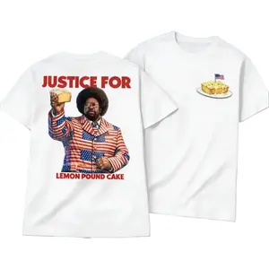 Afroman "Justice for Lemon Pound Cake" Double-Sided Print Cotton T-Shirt Top Womenswear Streetwear Summer Crewneck Casual Lightweight Everyday Wear