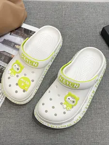 Women's Cute Cartoon & Letter Design Clogs, Casual Comfortable Non-slip Clogs, Summer Beach Slippers for Indoor & Outdoor Wear, Footwear, Shoe