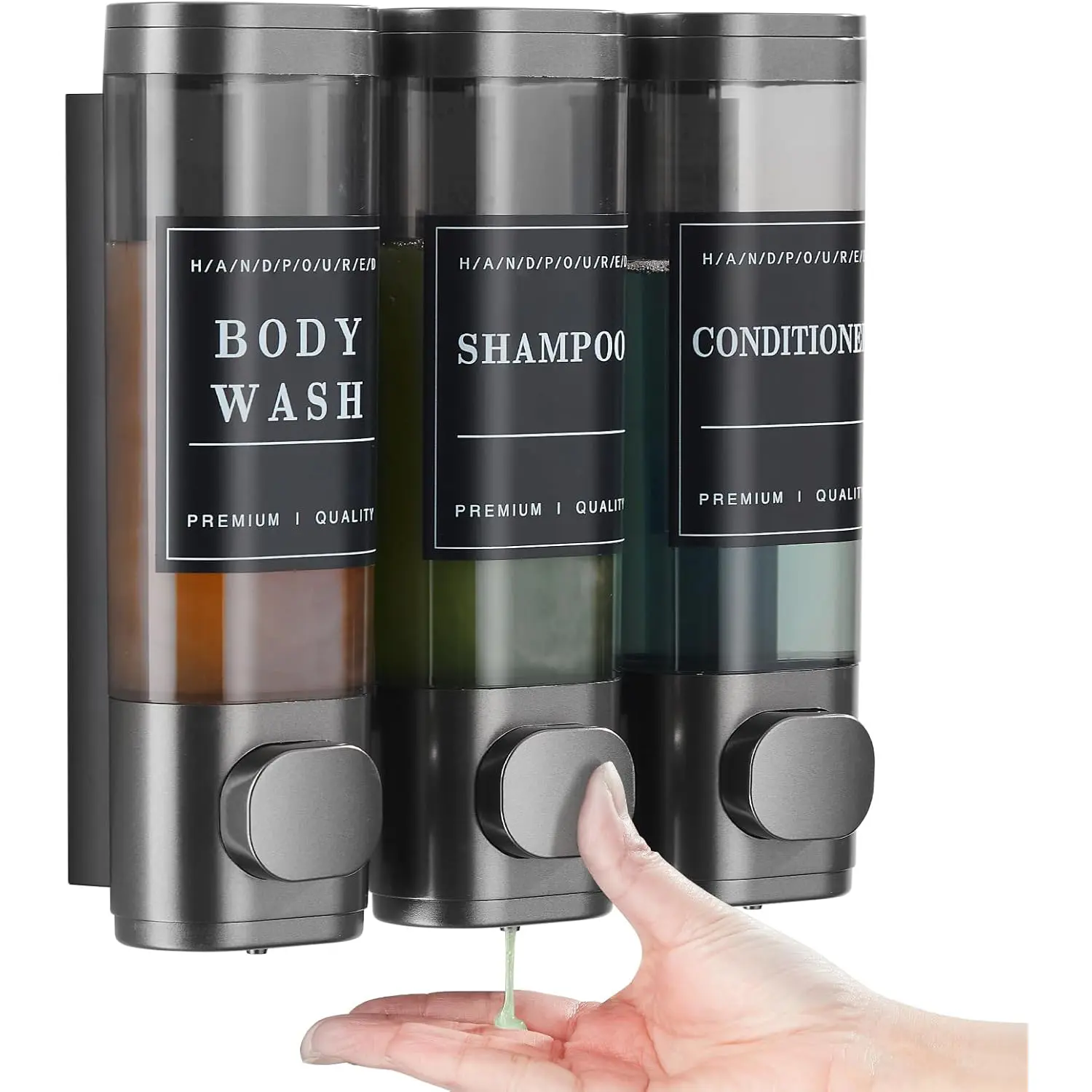 Shampoo and Conditioner Dispenser, Shower Soap Dispenser, Plastic Soap Dispenser 3 Chamber No Drill Wall-Mounted for Bathroom Hotel Large Capacity Bathroom Accessory
