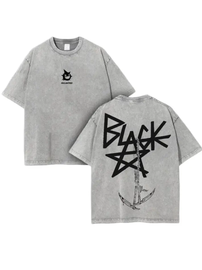 Retro Vintage Blackstar X Chain Scythe - Soul Eater Anime Double Printed Washed T-Shirt Unisex Mineral Anime Manga Wash Heavy Cotton T-shirt, Gift For Anime Fan Lover novelty