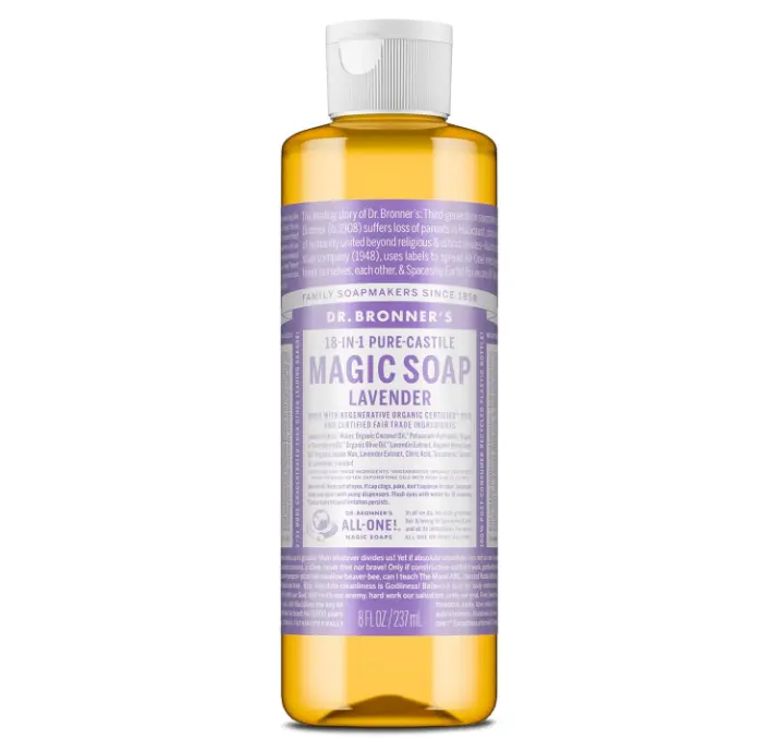 Dr. Bronner's Pure-Castile Magic Liquid Soap (Lavender, 8 Ounce) – Made with Regenerative Organic Certified Oils – For Face, Body Wash, Baby Soap & Sensitive Skin – Concentrated, Vegan, Non-GMO