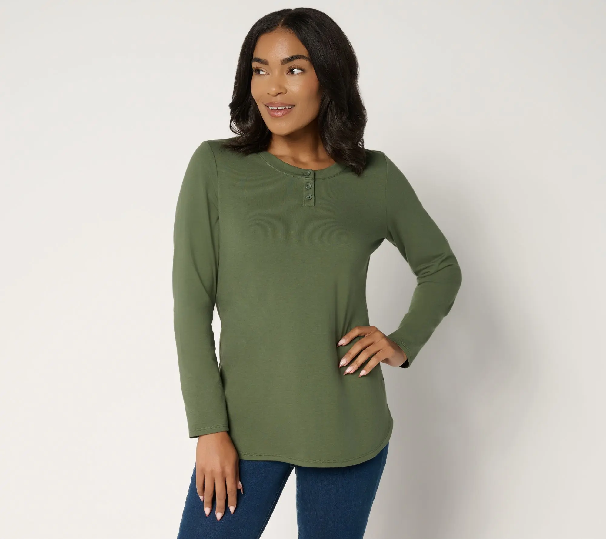 Denim & Co. Essentials Petite Perfect Jersey Henley Tunic