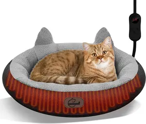 Heated  Bed for Small Size Cats, Heated Pet Bed with Timer & Temp Adjustable, Removable  Pet Heating Pad for Indoor, Gray Cozy Donut Electric Bed Heater Warmer for Kitten