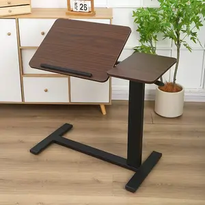 Foldable Overbed Bedside Table Walnut Finish Tilting Mobile Rolling Laptop Stand Height Adjustable Tray for Laptop Bed Sofa Side Table