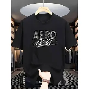 AERO Est 87 Menswear Cotton Graphic Tees - Men's 100% Cotton Round Neck Shortsleeve Vintage T-Shirt, Retro Streetwear Casual Sports Tops for Summer Outdoor Use, Breathable Sports & Outdoor Tee